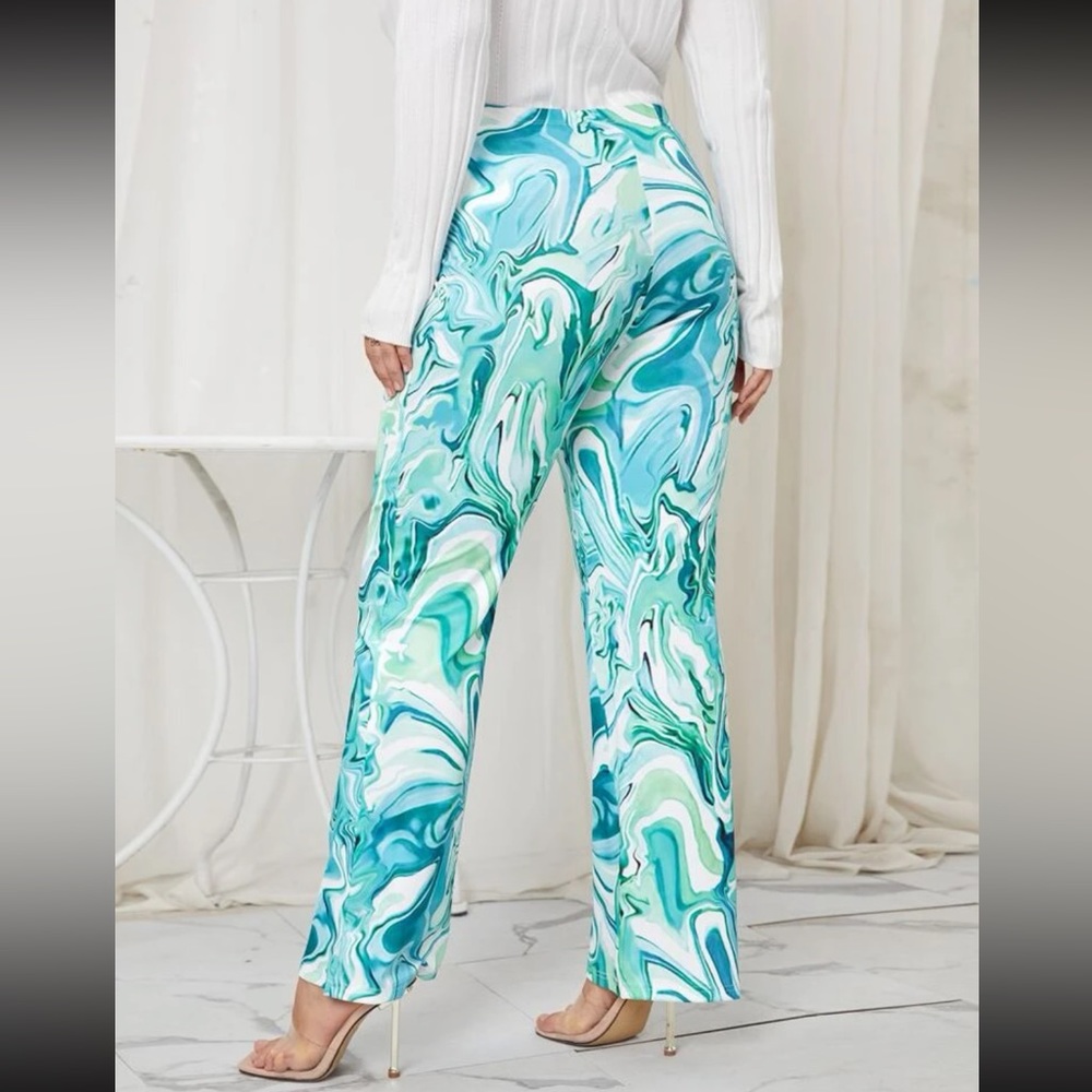 Plus High Waist Marble Print Pants Size 16